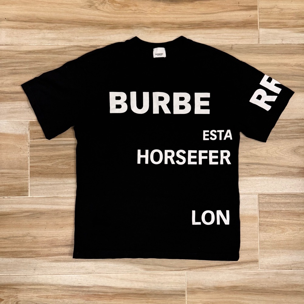 Burberry Black Short Sleeve Tee with White Text Graphics